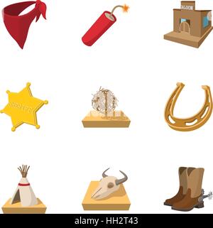 Cowboys icons set, cartoon style Stock Vector
