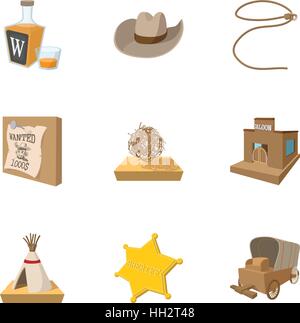 Wild West of USA icons set, cartoon style Stock Vector