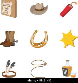 Wild West of America icons set, cartoon style Stock Vector