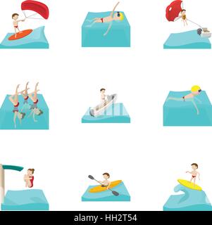 Water sport icons set, cartoon style Stock Vector