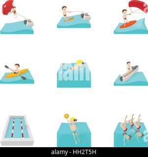 Water exercise icons set, cartoon style Stock Vector
