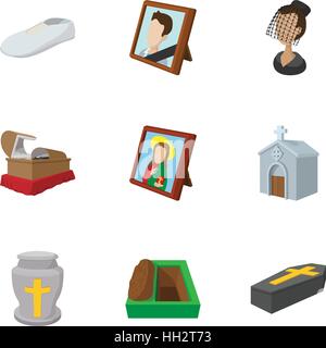 Burial icons set, cartoon style Stock Vector