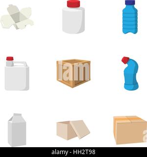 Packaging icons set, cartoon style Stock Vector