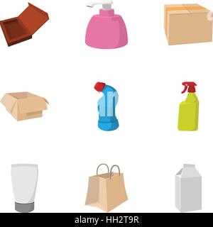 Packing icons set, cartoon style Stock Vector