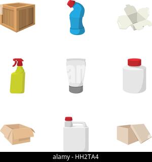 Pack icons set, cartoon style Stock Vector