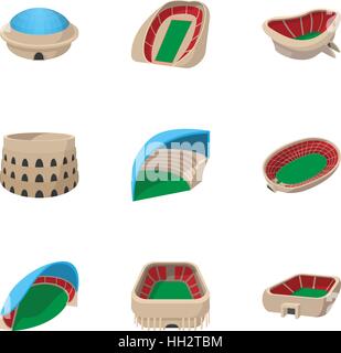 Stadium icons set, cartoon style Stock Vector