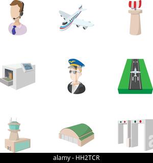 Airport icons set, cartoon style Stock Vector