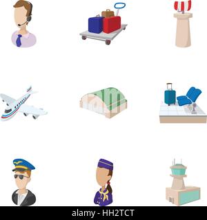 Check at airport icons set, cartoon style Stock Vector
