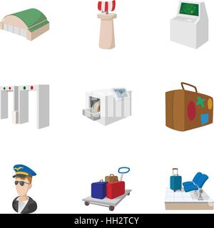 Airport check-in icons set, cartoon style Stock Vector