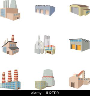 Factory icons set, cartoon style Stock Vector