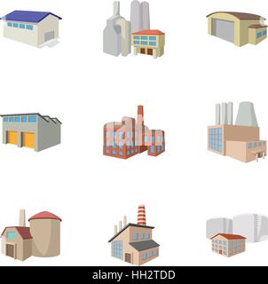 Industrial complex icons set, cartoon style Stock Vector