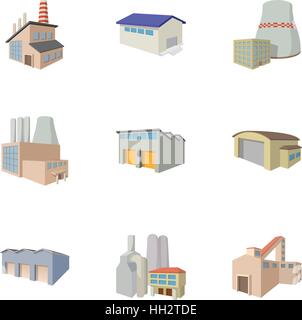 Production plant icons set, cartoon style Stock Vector