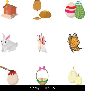 Easter icons set, cartoon style Stock Vector