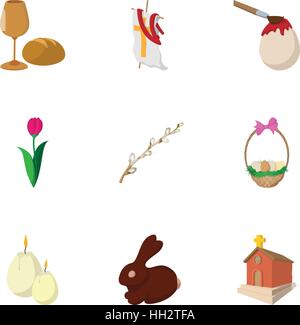 Resurrection of Christ icons set, cartoon style Stock Vector