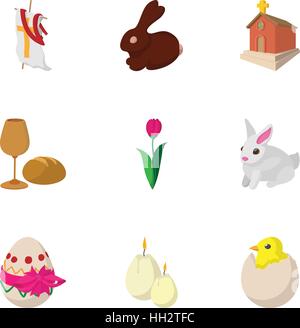 Holiday Easter icons set, cartoon style Stock Vector