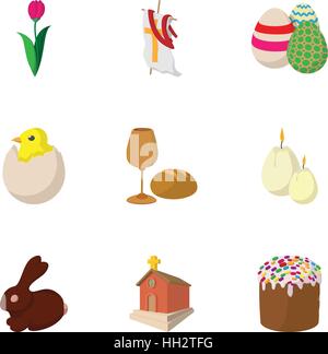 Orthodox Easter icons set, cartoon style Stock Vector