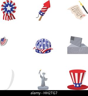Holiday of USA icons set, cartoon style Stock Vector