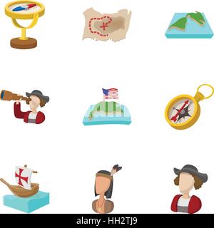 Pioneer icons set, cartoon style Stock Vector