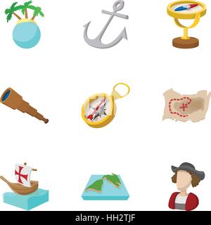 Geography icons set, cartoon style Stock Vector