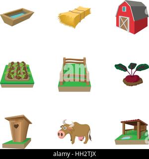 Farm icons set, cartoon style Stock Vector