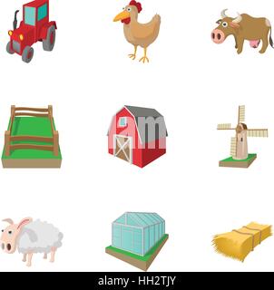 Farmhouse icons set, cartoon style Stock Vector