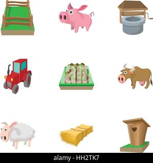 Animal farm icons set, cartoon style Stock Vector