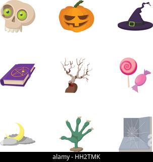Halloween icons set, cartoon style Stock Vector