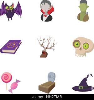 Terrible holiday icons set, cartoon style Stock Vector