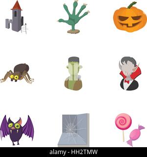 All saints day icons set, cartoon style Stock Vector