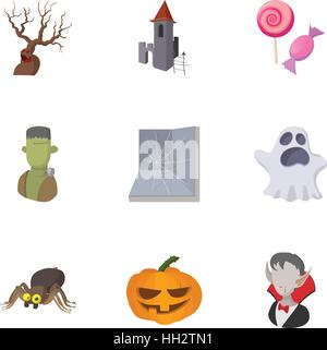 All hallows evening icons set, cartoon style Stock Vector