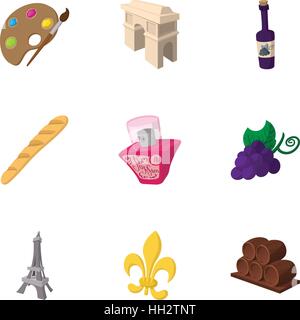 France icons set, cartoon style Stock Vector