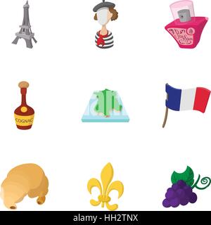 France Republic icons set, cartoon style Stock Vector