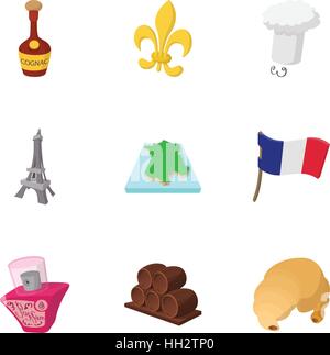 Tourism in France icons set, cartoon style Stock Vector