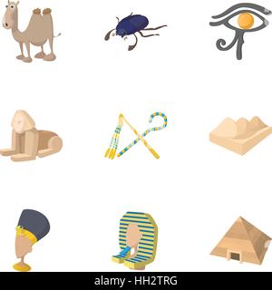 Tourism in Egypt icons set, cartoon style Stock Vector