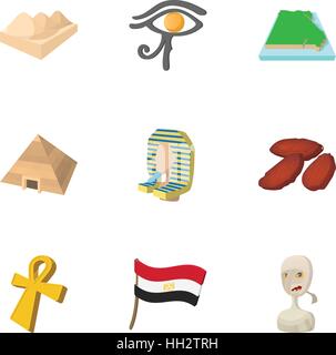 Country of Egypt icons set, cartoon style Stock Vector