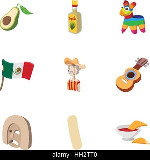 Country Mexico icons set, cartoon style Stock Vector