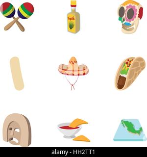 Holiday in Mexico icons set, cartoon style Stock Vector