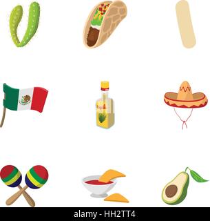Stay in Mexico icons set, cartoon style Stock Vector