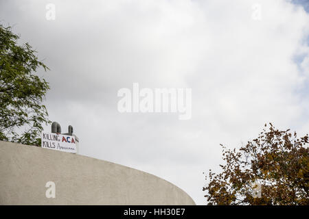 Los Angeles, USA. 15th Jan, 2017. 'Killing ACA Kills Americans' sign at the Los Angeles rally to save the Affordable Care Act at LAC/USC Medical Center. Credit: Andie Mills/Alamy Live News. Stock Photo
