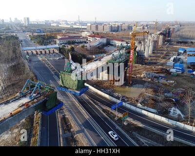 January 14, 2017 - Huai'An, Huai'an, China - Huai'an, CHINA-January 14 2017: (EDITORIAL USE ONLY. CHINA OUT) .The aerial shot of high-speed railway construction site in Huai'an, east China's Jiangsu Province, January 14th, 2017. Credit: SIPA Asia/ZUMA Wire/Alamy Live News Stock Photo