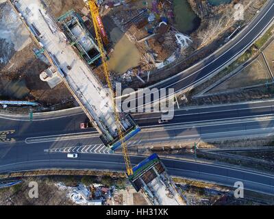 January 14, 2017 - Huai'An, Huai'an, China - Huai'an, CHINA-January 14 2017: (EDITORIAL USE ONLY. CHINA OUT) .The aerial shot of high-speed railway construction site in Huai'an, east China's Jiangsu Province, January 14th, 2017. Credit: SIPA Asia/ZUMA Wire/Alamy Live News Stock Photo