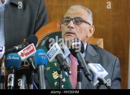 (170116) -- CAIRO, Jan. 16, 2017 (Xinhua) -- Egypt's High Administrative Court Judge Ahmed El-Shazly reads the verdict against the Egypt-Saudi border demarcation agreement in Cairo, Egypt, Jan.16, 2017. A top Egyptian court on Monday issued a final verdict that nullified the transfer of two Red Sea islands, Tiran and Sanafir, to Saudi Arabia, state TV reported.?In the verdict, Egypt's High Administrative Court rejected government's appeal against a previous court ruling voiding a deal that hands over two Red Sea islands, Tiran and Sanafir, to Saudi Arabia. The verdict is final and cannot be ap Stock Photo