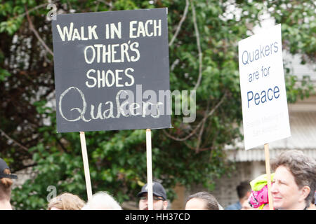San Antonio, USA. 16th January, 2017. Marchers holding signs during the annual Martin Luther King Jr. march in San Antonio, Texas. Several thousand people attended the city's 30th anniversary march celebrating U.S. civil rights leader Martin Luther King, Jr. Credit: Michael Silver/Alamy Live News Stock Photo