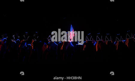 Denver, USA. 16th Jan, 2017. The Westernaires perform at the start of the Rodeo during the PRCA Performance #9 at the National Western Stock Show Monday afternoon. Credit: Hector Acevedo/ZUMA Wire/Alamy Live News Stock Photo