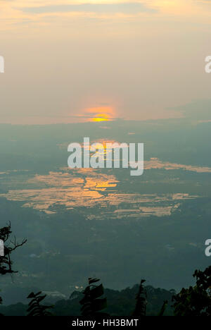 View on Langkawi island from above at sunset in haze, Malaysia Stock Photo