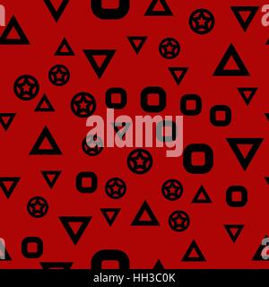 vector seamless pattern - black chaotic elements on red background Stock Vector