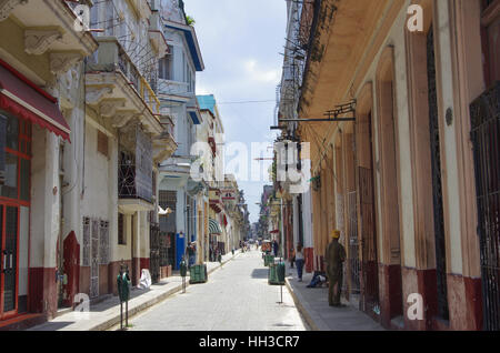 HAVANA, CUBA - MAY 14, 2015: View of a residential street in the old Havana district. Stock Photo