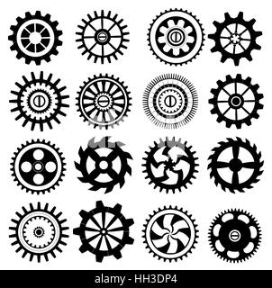 Set of black gears on a white background. Stock Vector