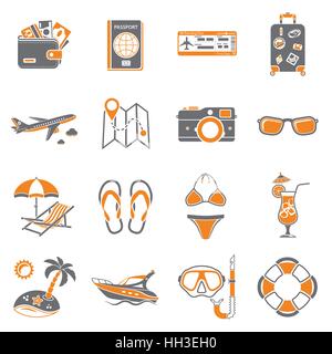 Vacation and Tourism Icons Set Stock Vector
