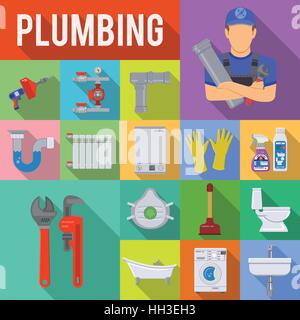 Plumbing Service Flat Icons Set Stock Vector